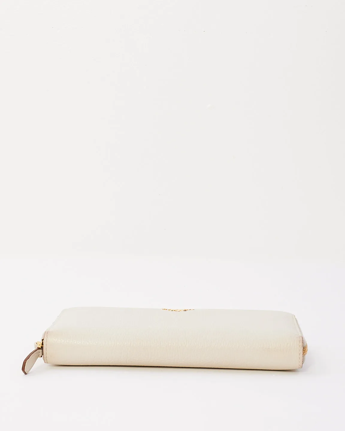 Prada White Pebbled Leather Long Zip Around Wallet