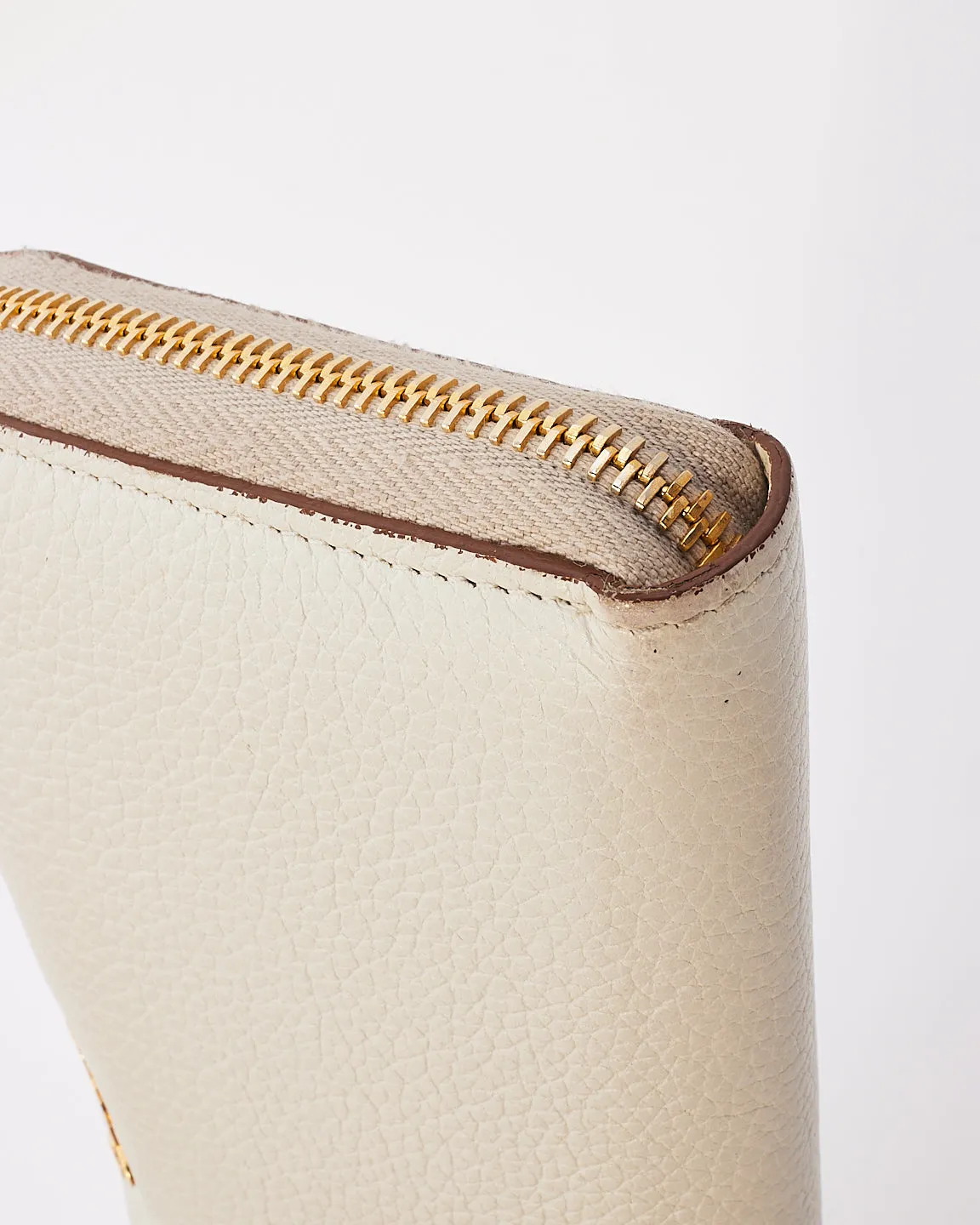 Prada White Pebbled Leather Long Zip Around Wallet