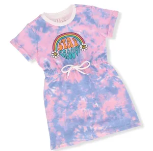 Pre-Girls Short Sleeve Tie dye Skater Dress With Smiley Print