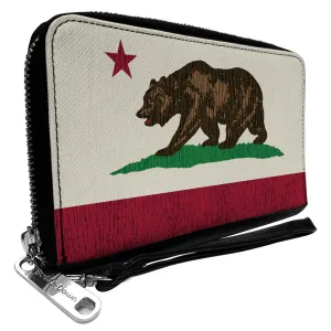PU Zip Around Wallet Rectangle - California Flag Bear Weathered White