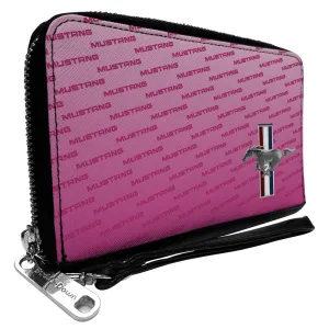 PU Zip Around Wallet Rectangle - Ford Mustang w/Bars CORNER w/Text Pinks