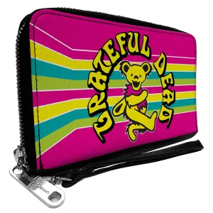 PU Zip Around Wallet Rectangle - GRATEFUL DEAD Dancing Bear Icon Stripe Pink/Multi Color/Black