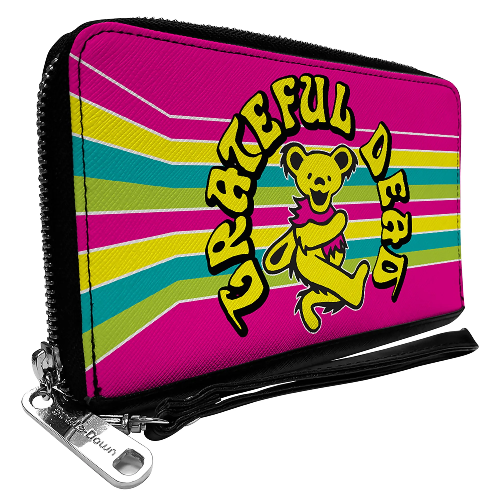 PU Zip Around Wallet Rectangle - GRATEFUL DEAD Dancing Bear Icon Stripe Pink/Multi Color/Black