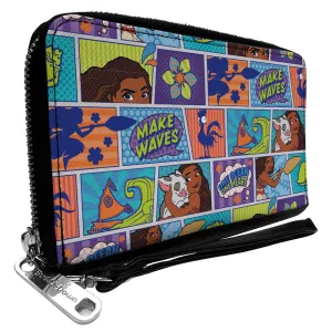PU Zip Around Wallet Rectangle - Moana MAKE WAVES Scene Blocks Blues