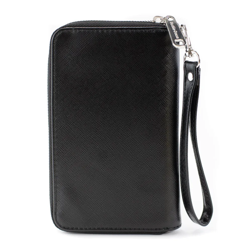 PU Zip Around Wallet Rectangle - Smiley Faces Melted Mini Repeat Black Multi Neon