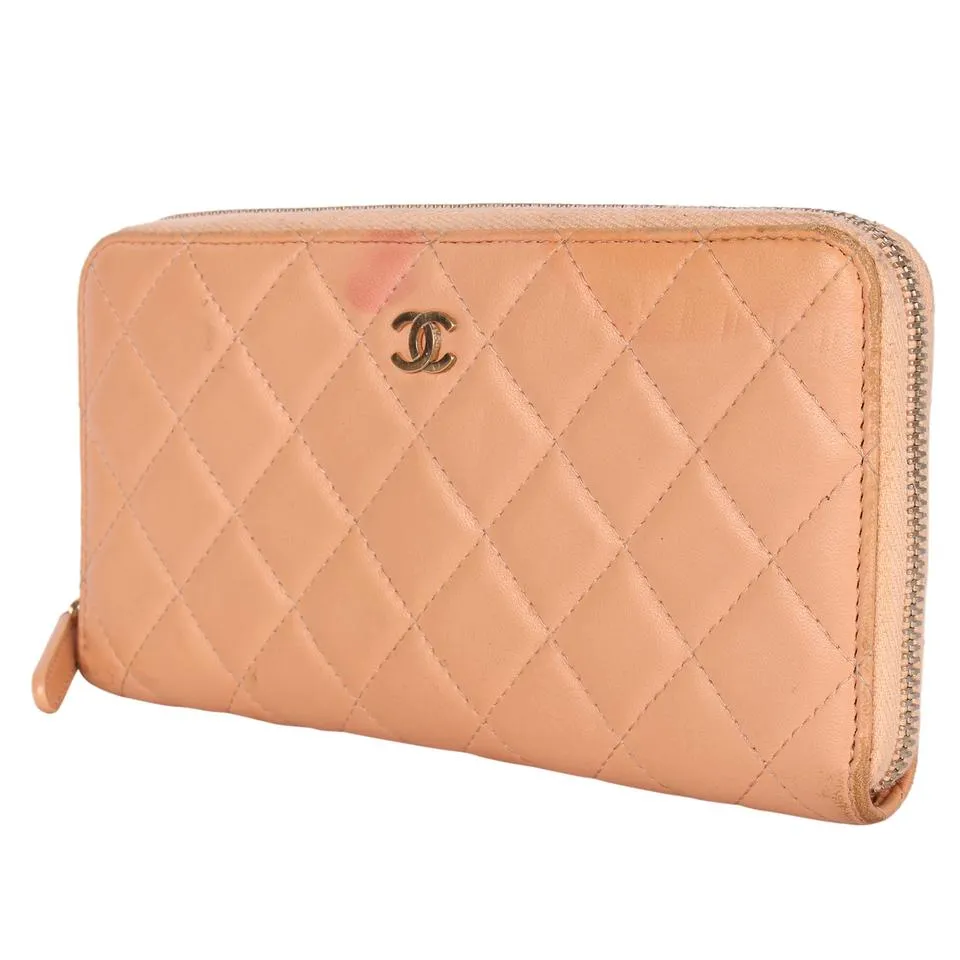 Quilted Leather Long Zippy Wallet