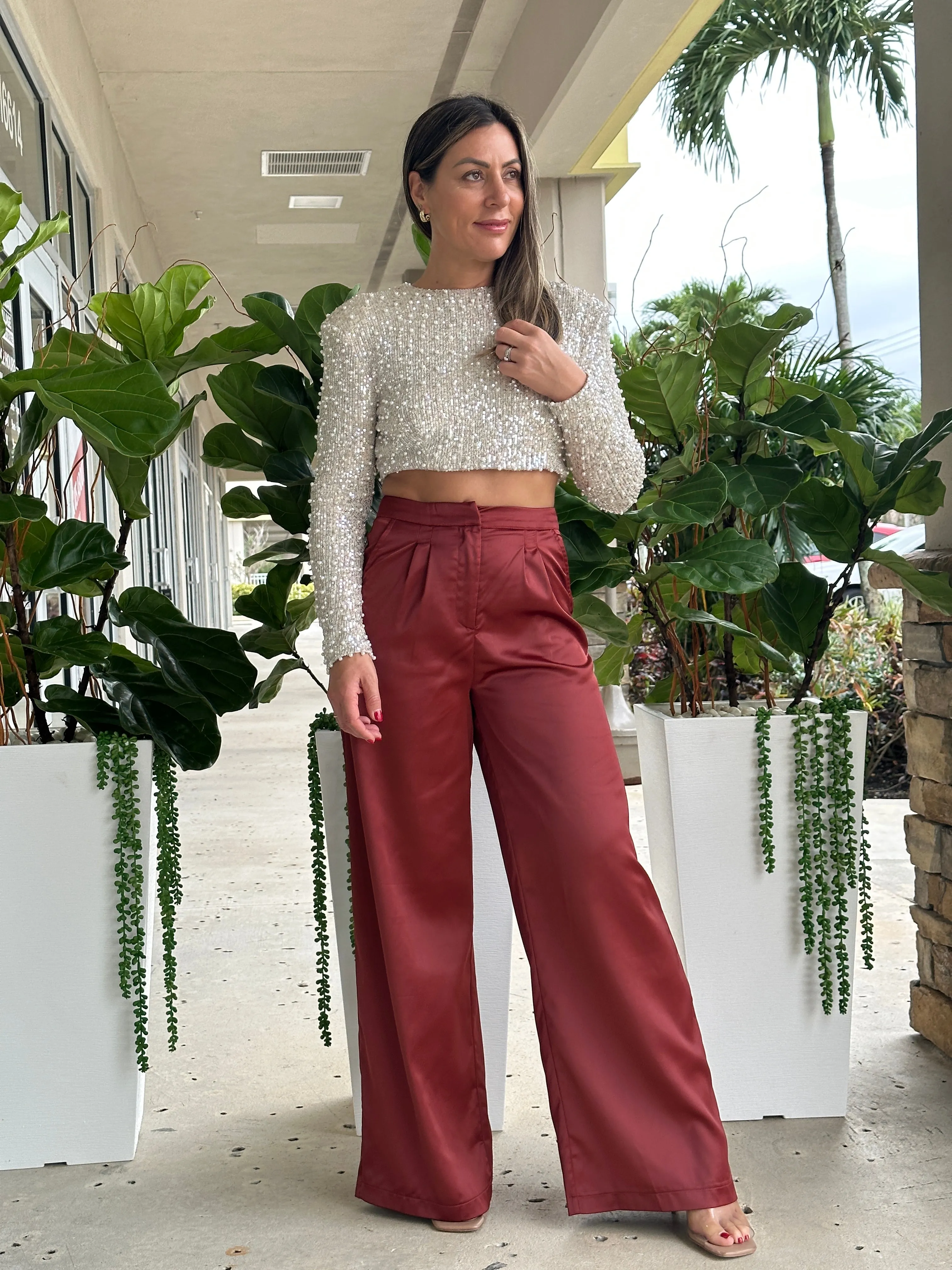 "Angie" Satin High Waisted Pants