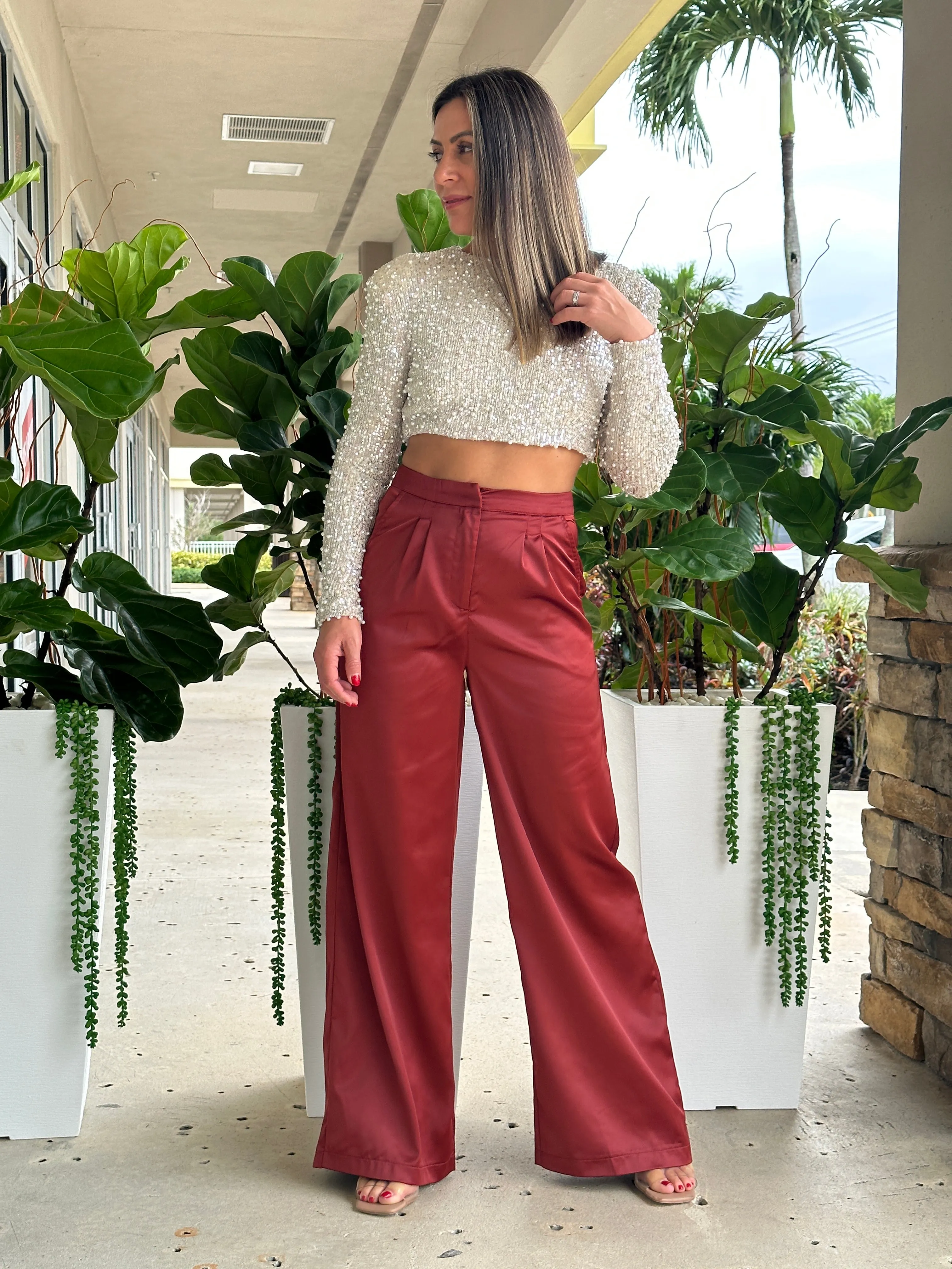"Angie" Satin High Waisted Pants