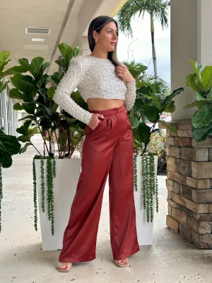 "Angie" Satin High Waisted Pants