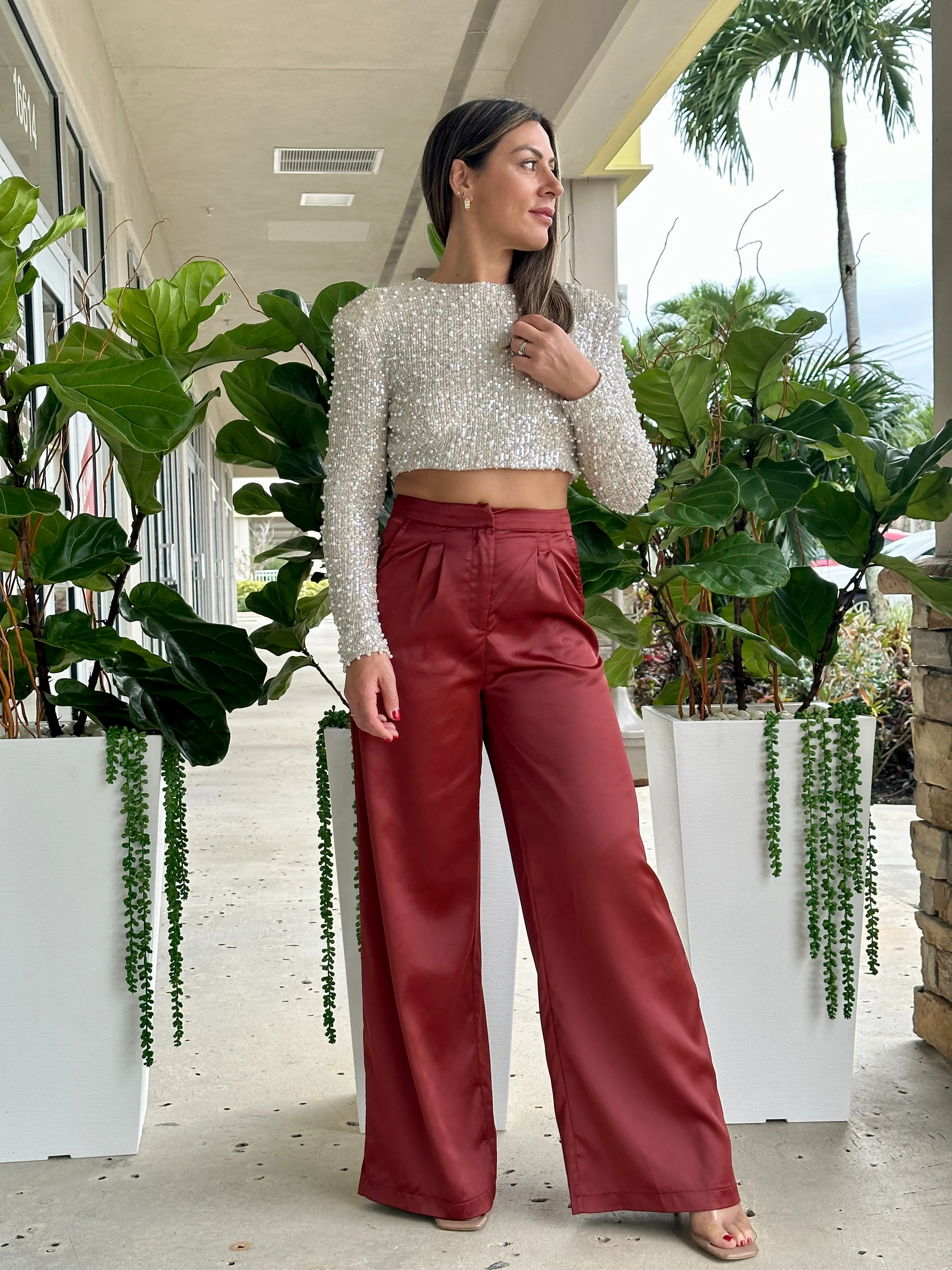 "Angie" Satin High Waisted Pants
