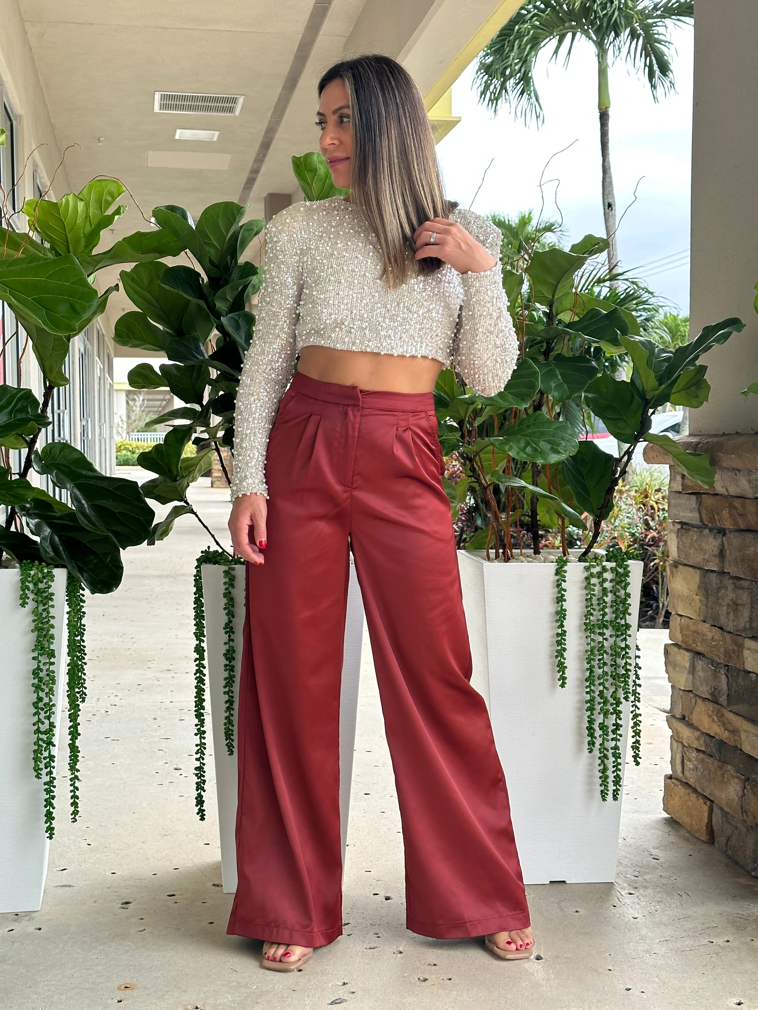 "Angie" Satin High Waisted Pants