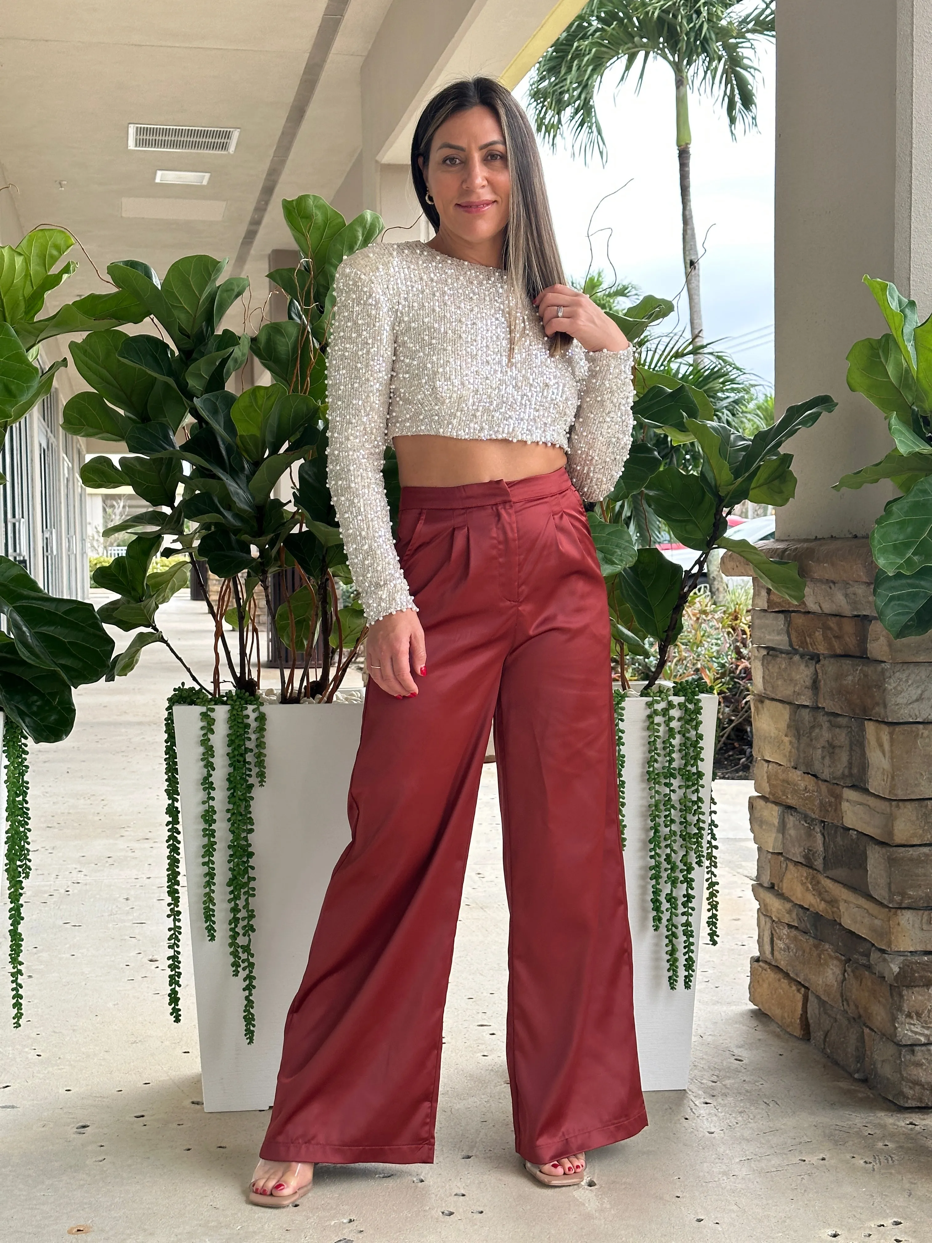 "Angie" Satin High Waisted Pants