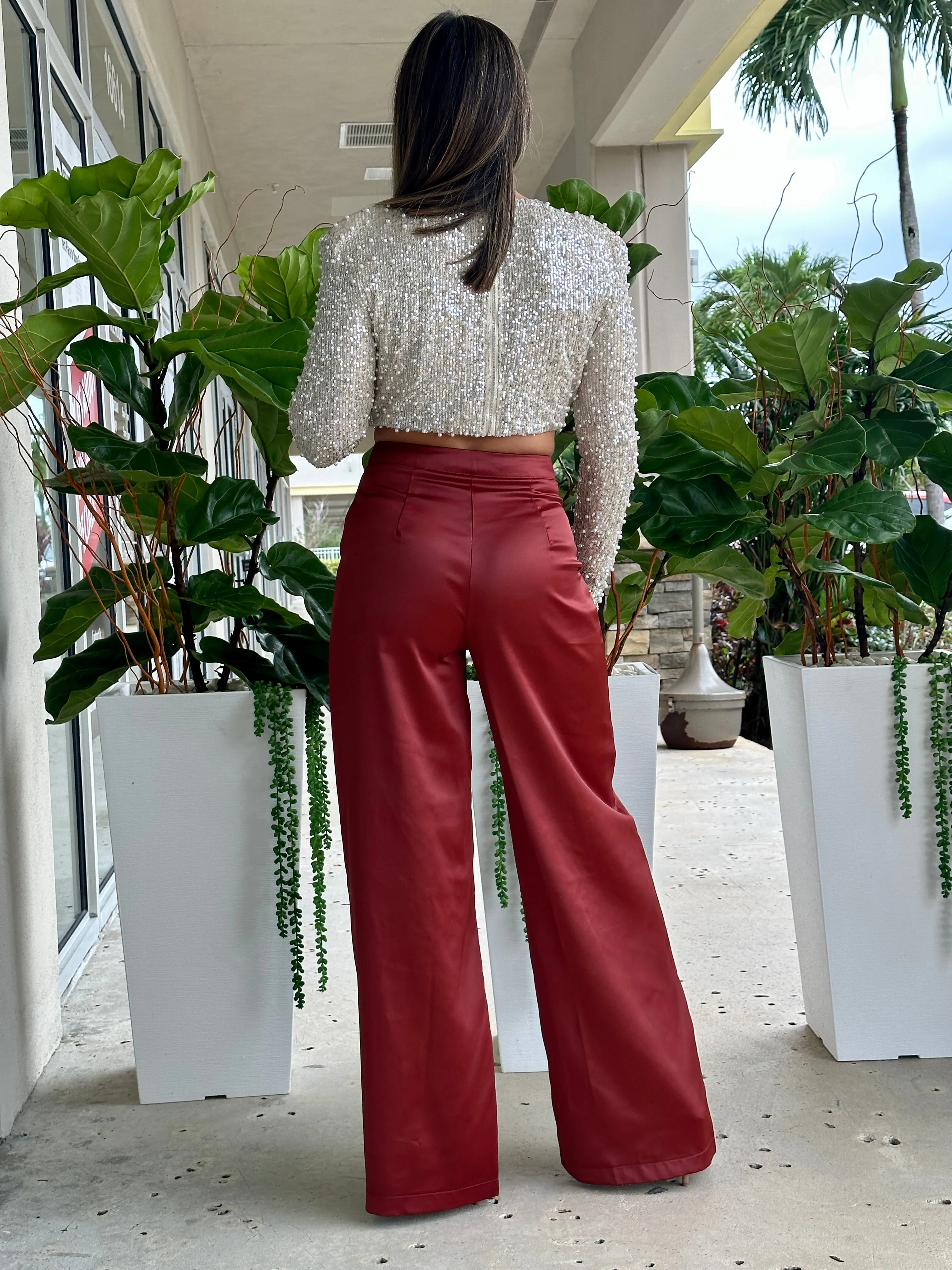 "Angie" Satin High Waisted Pants