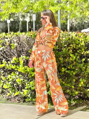 "Candela" Long Sleeve Crop Blouse And Matching High Waisted Pants