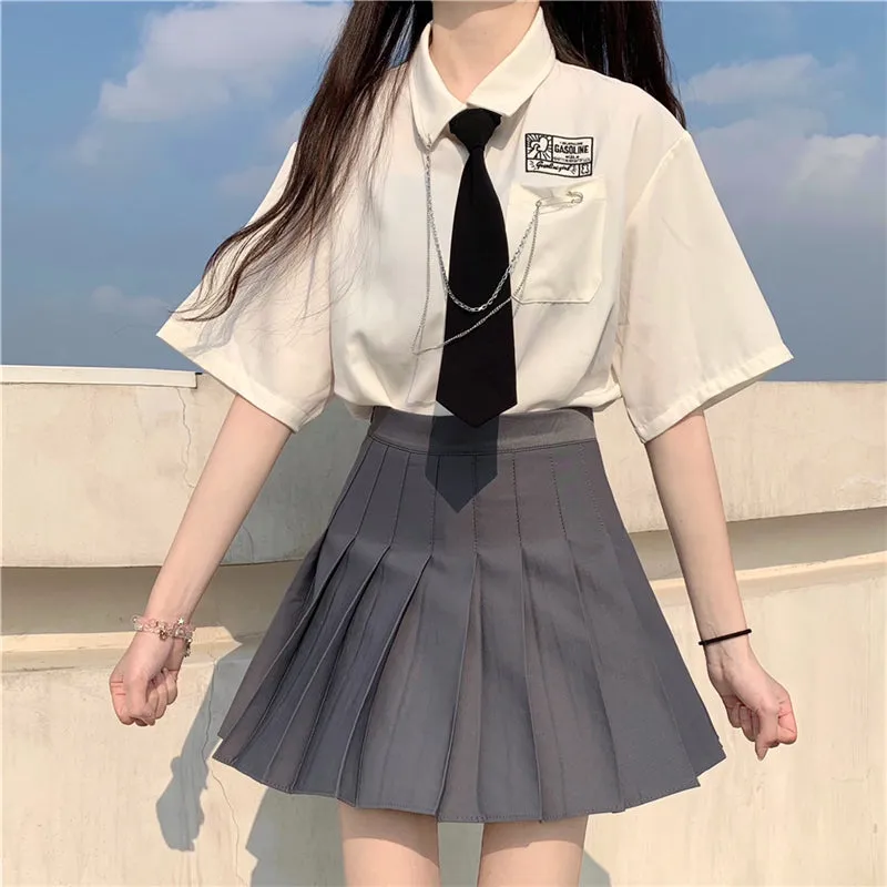 "JK WHITE SHIRT/GRAY PLEATED" SKIRT N053102