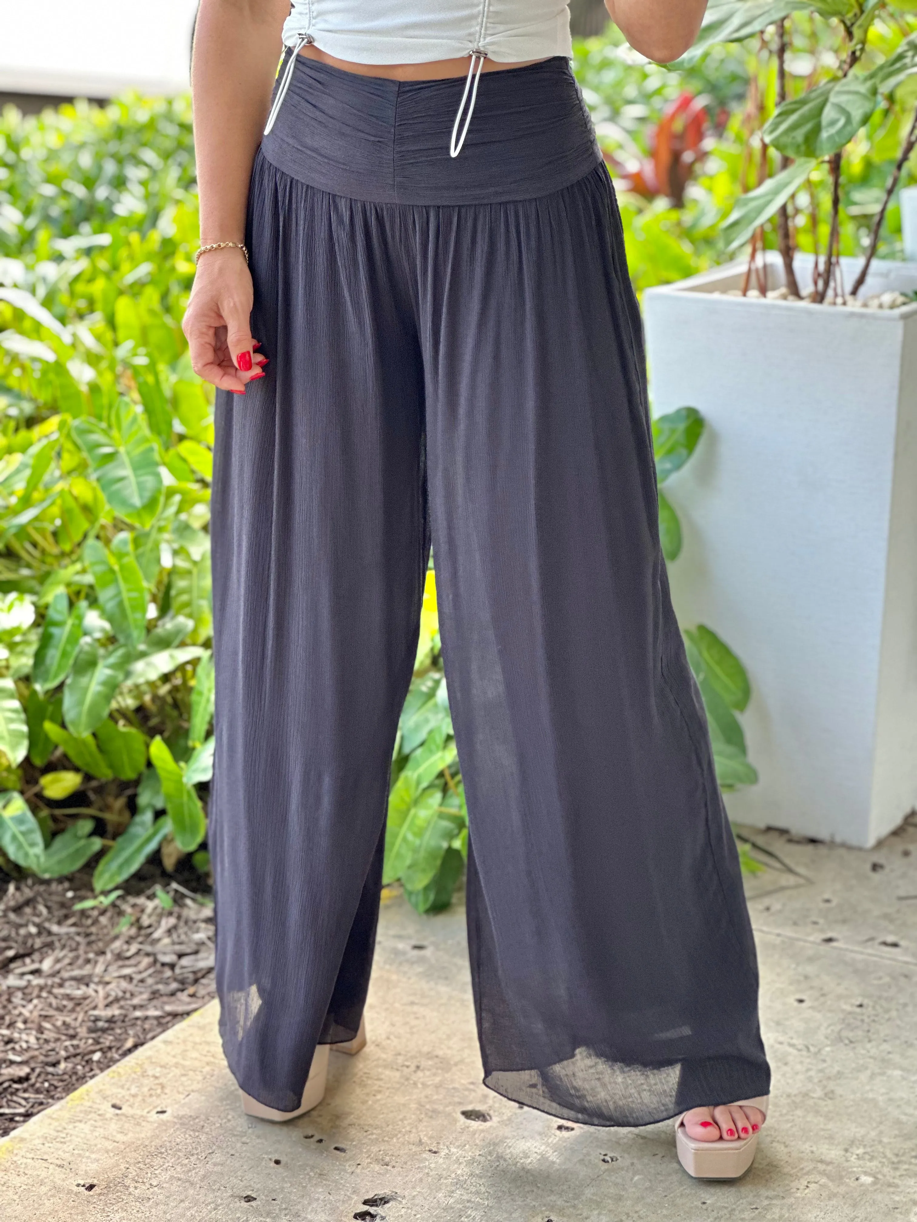 "Nova" High Waisted Shirred Wide Leg Flowy Pants