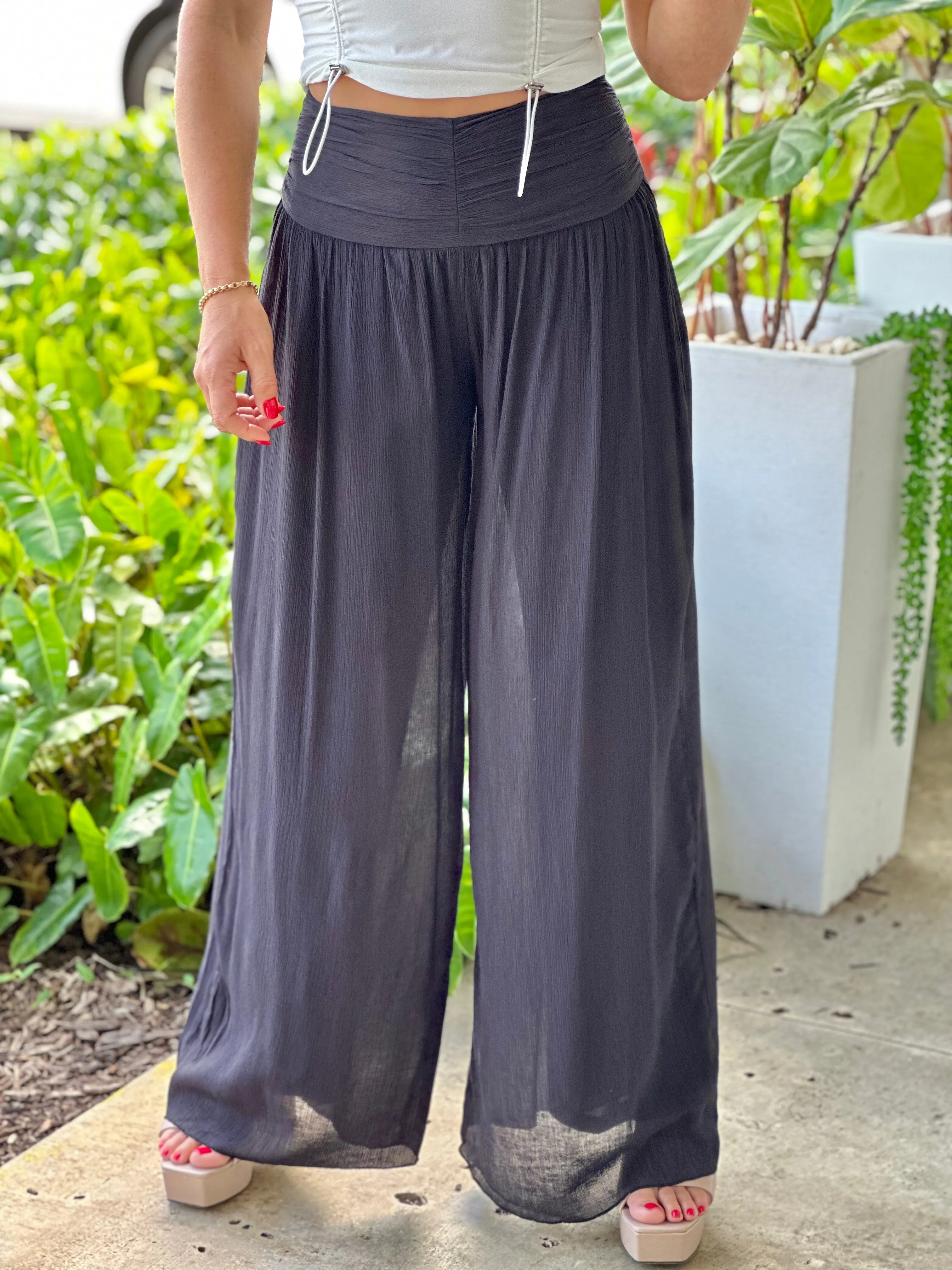 "Nova" High Waisted Shirred Wide Leg Flowy Pants