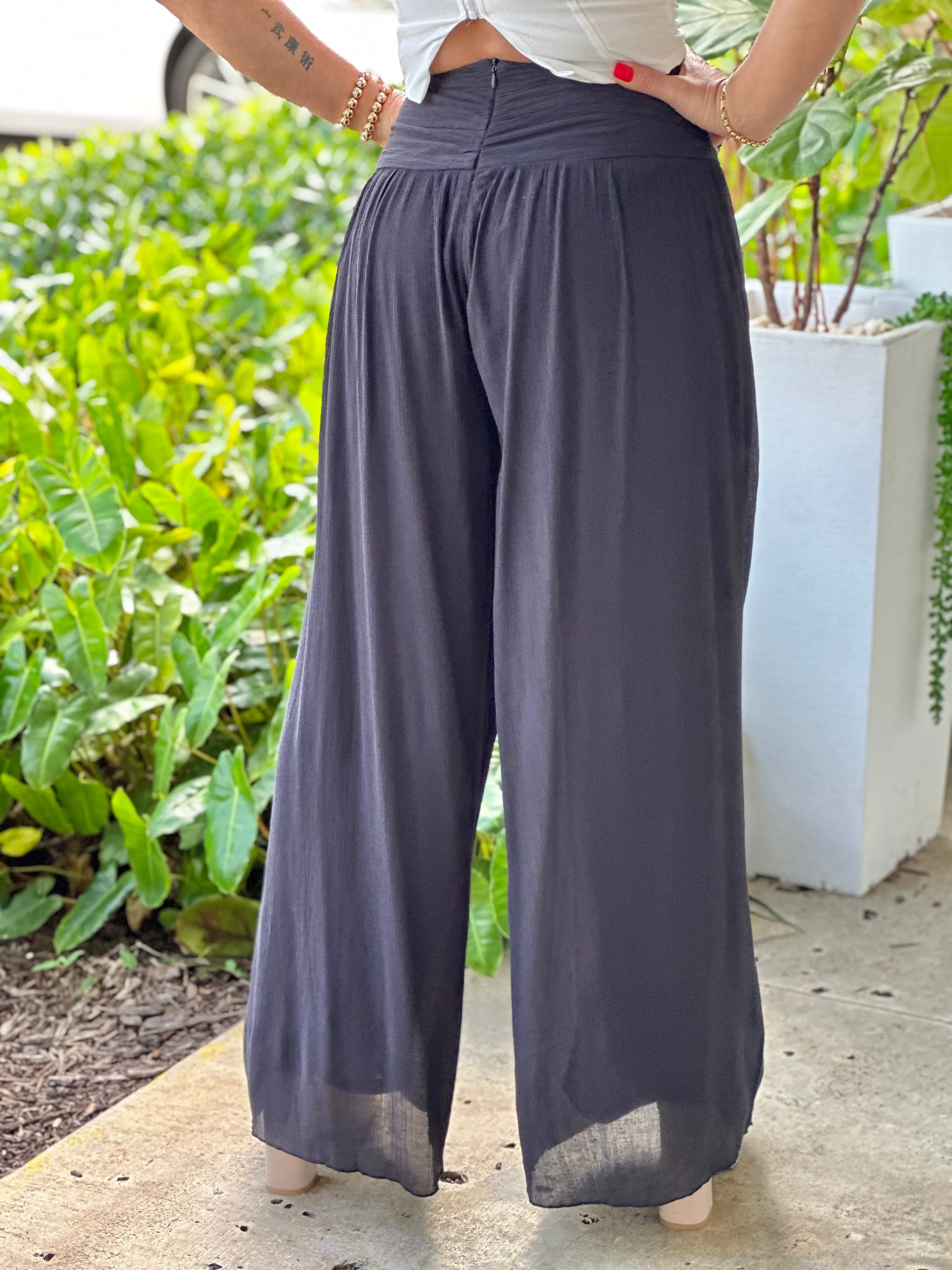 "Nova" High Waisted Shirred Wide Leg Flowy Pants