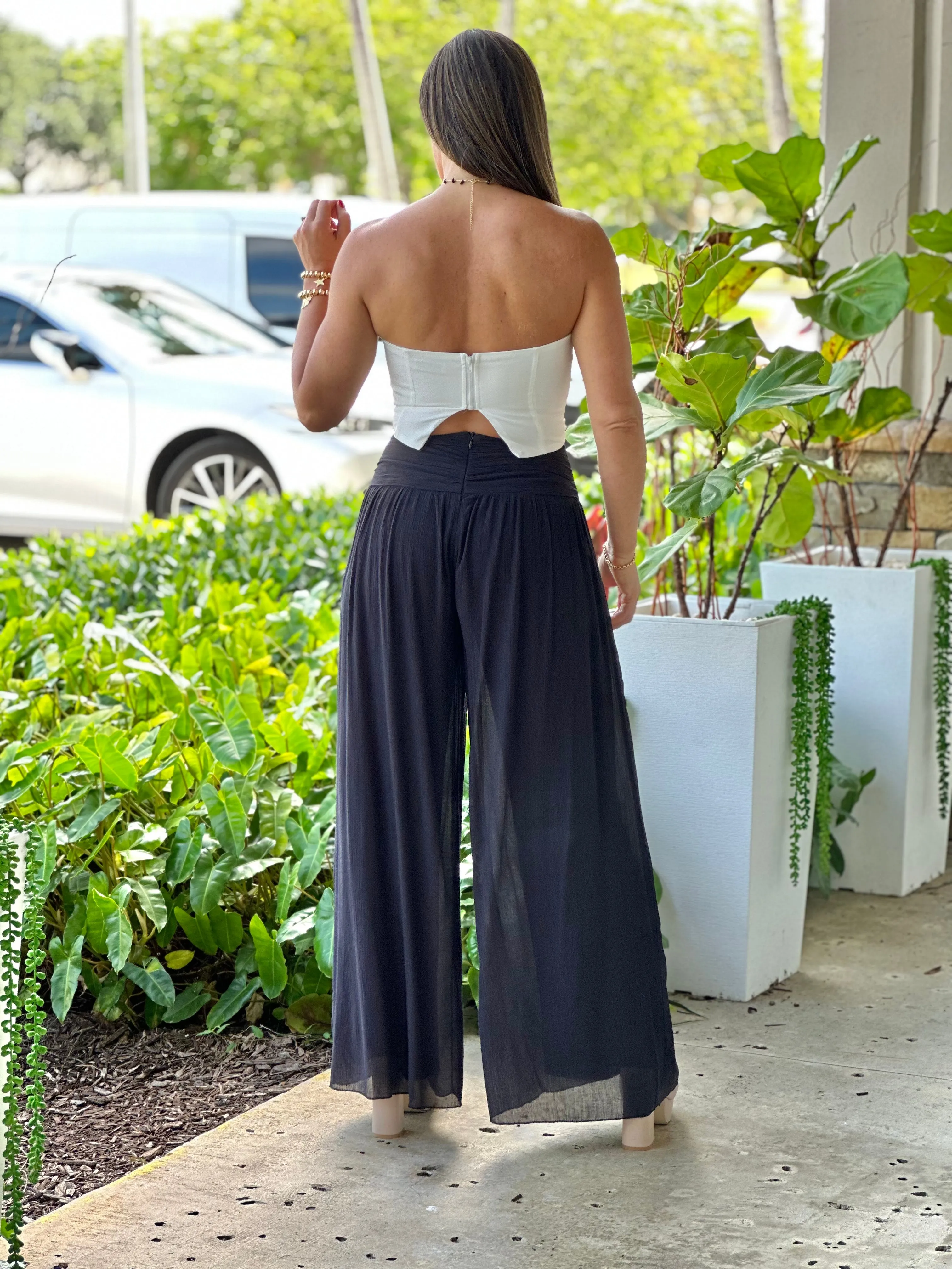 "Nova" High Waisted Shirred Wide Leg Flowy Pants