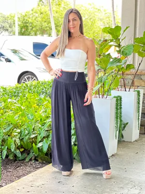 "Nova" High Waisted Shirred Wide Leg Flowy Pants