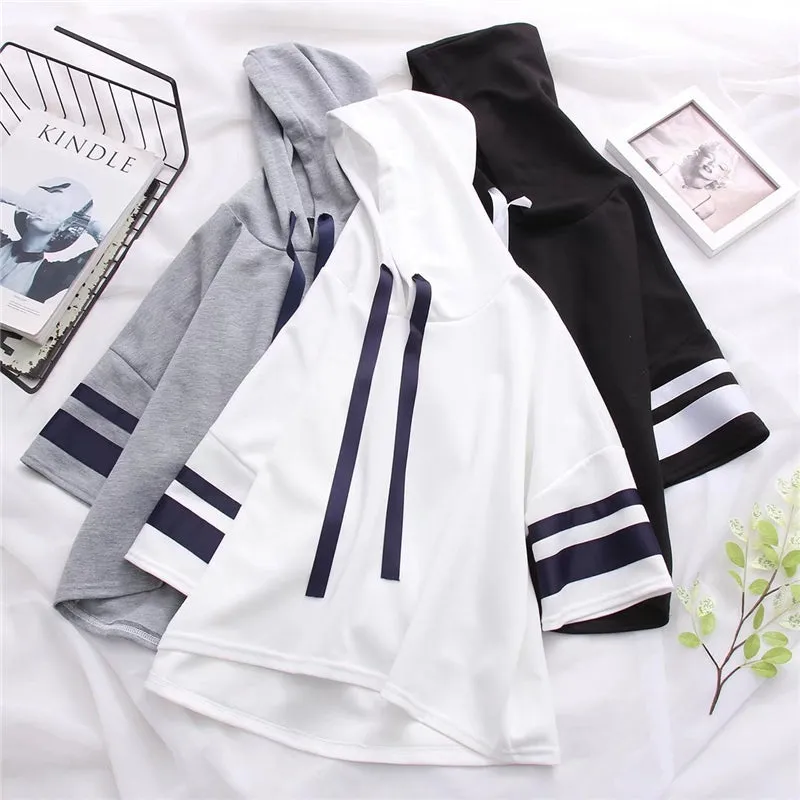 "STRIPED SHORT SLEEVE HOODED" T-SHIRT N081106