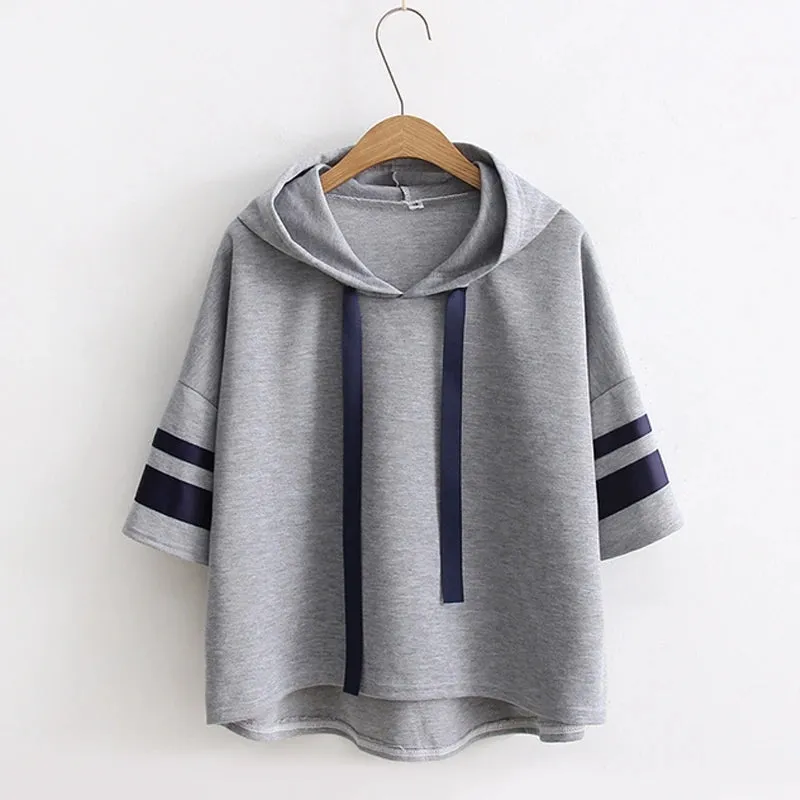 "STRIPED SHORT SLEEVE HOODED" T-SHIRT N081106