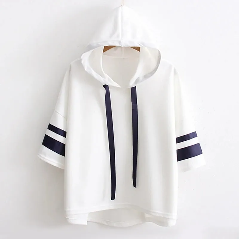 "STRIPED SHORT SLEEVE HOODED" T-SHIRT N081106