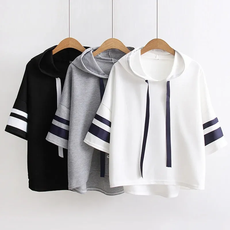 "STRIPED SHORT SLEEVE HOODED" T-SHIRT N081106
