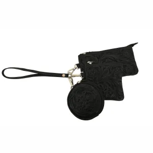 Rafter T Ranch Co Black Tooled Coin Purse Set