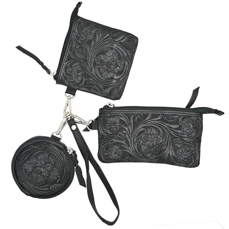 Rafter T Ranch Co Black Tooled Coin Purse Set