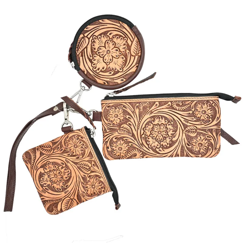 Rafter T Ranch Co. Brown Tooled Coin Purse Set