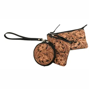 Rafter T Ranch Co. Brown Tooled Coin Purse Set