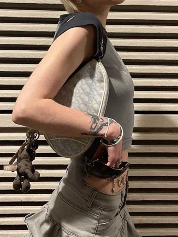 Raglan Ärmel Crop Top mit Grunge Flügeldruck