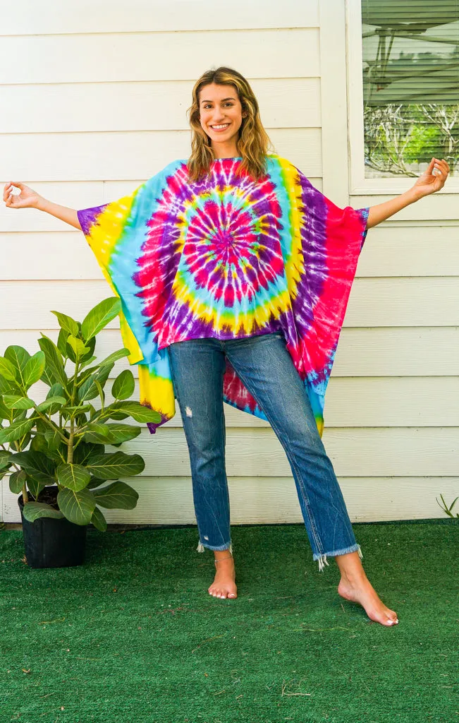 Rainbow Spiral Poncho Kaftan Blouse Oversize Top