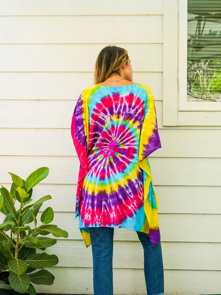 Rainbow Spiral Poncho Kaftan Blouse Oversize Top
