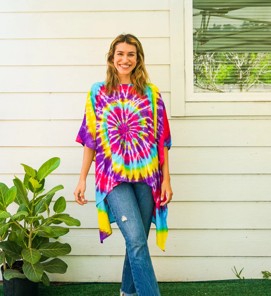 Rainbow Spiral Poncho Kaftan Blouse Oversize Top