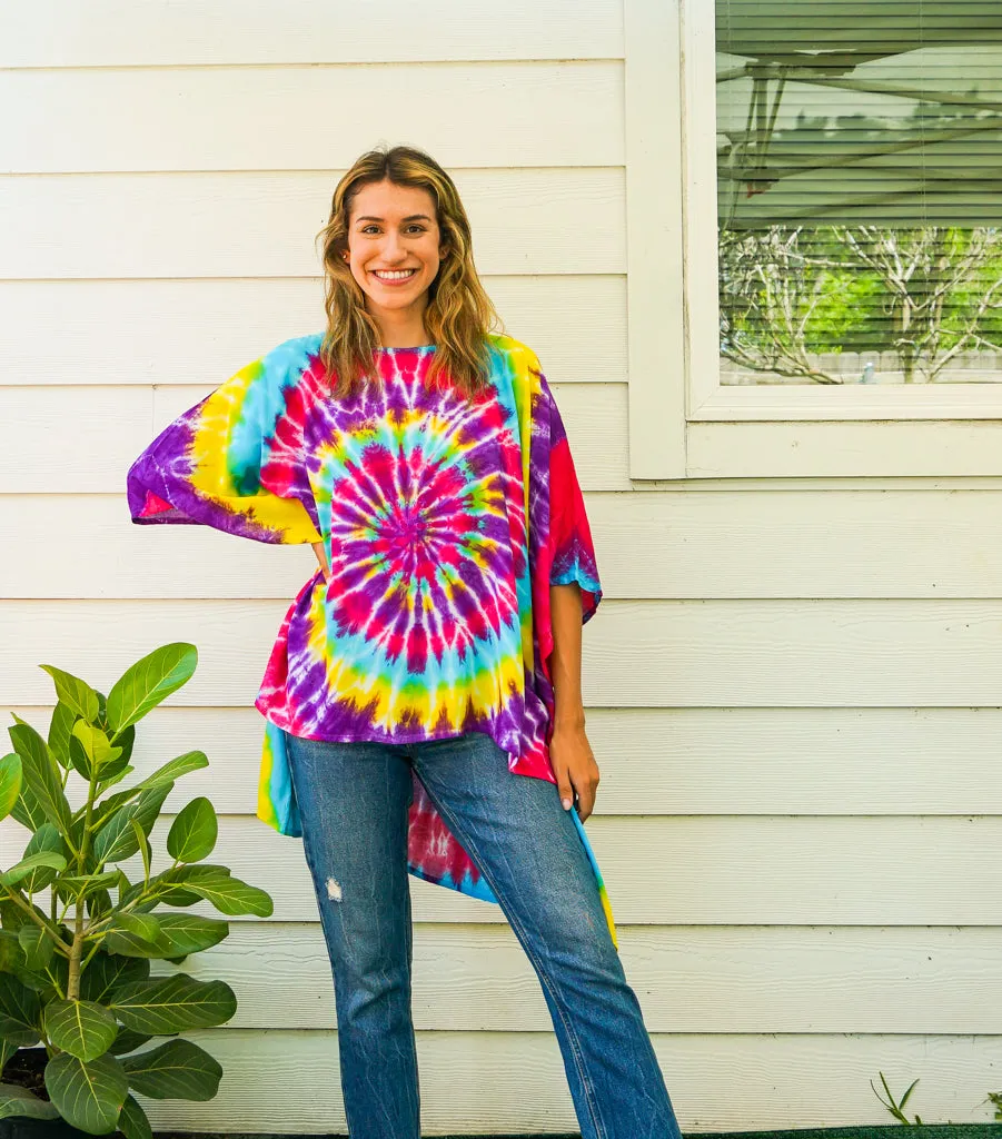 Rainbow Spiral Poncho Kaftan Blouse Oversize Top