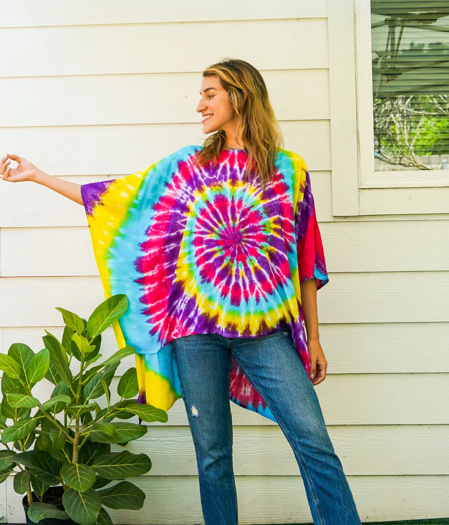 Rainbow Spiral Poncho Kaftan Blouse Oversize Top