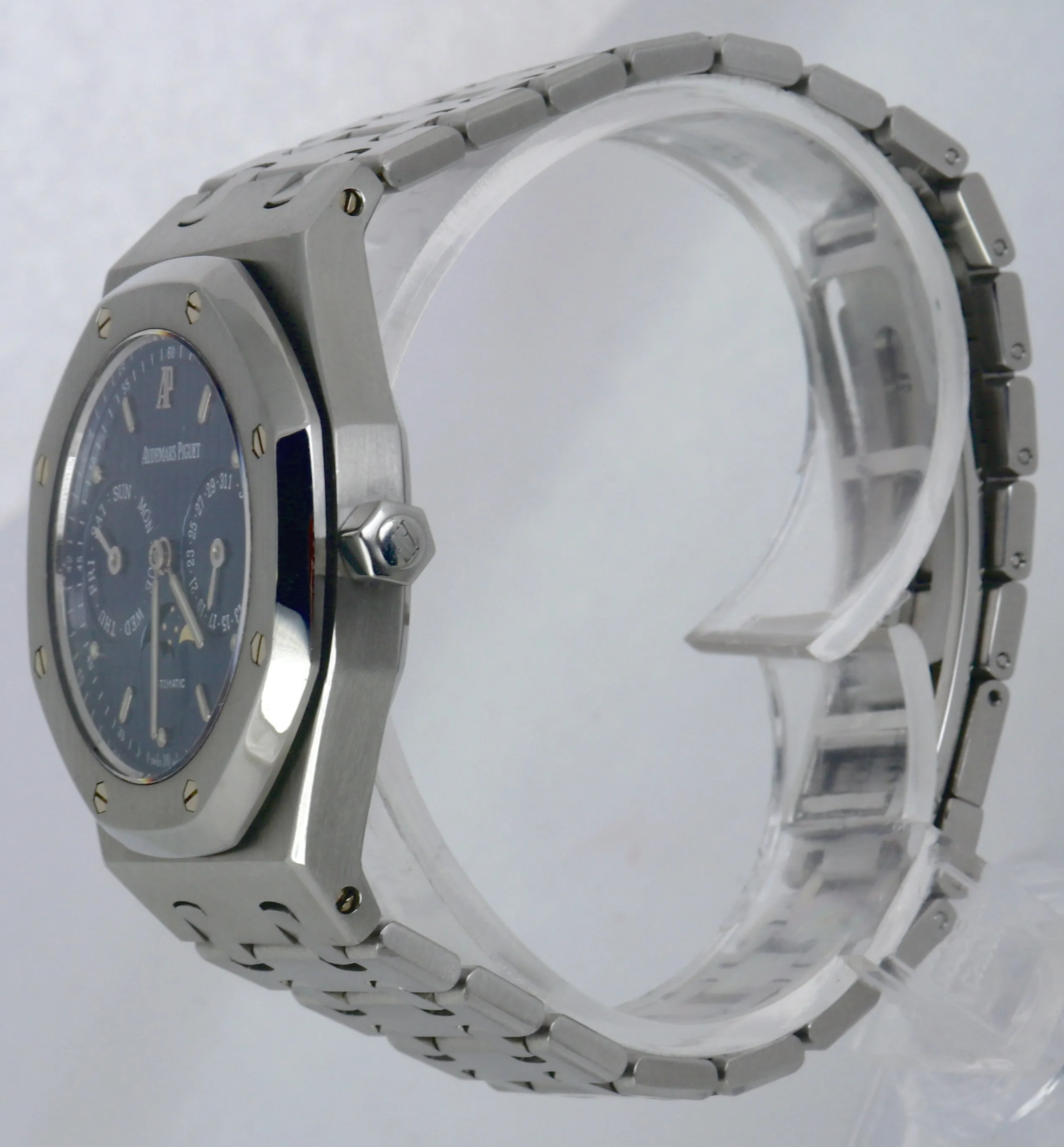 RARE MINT 2001 Audemars Piguet AP Royal Oak Day Date Moonphase Blue 36mm 25594