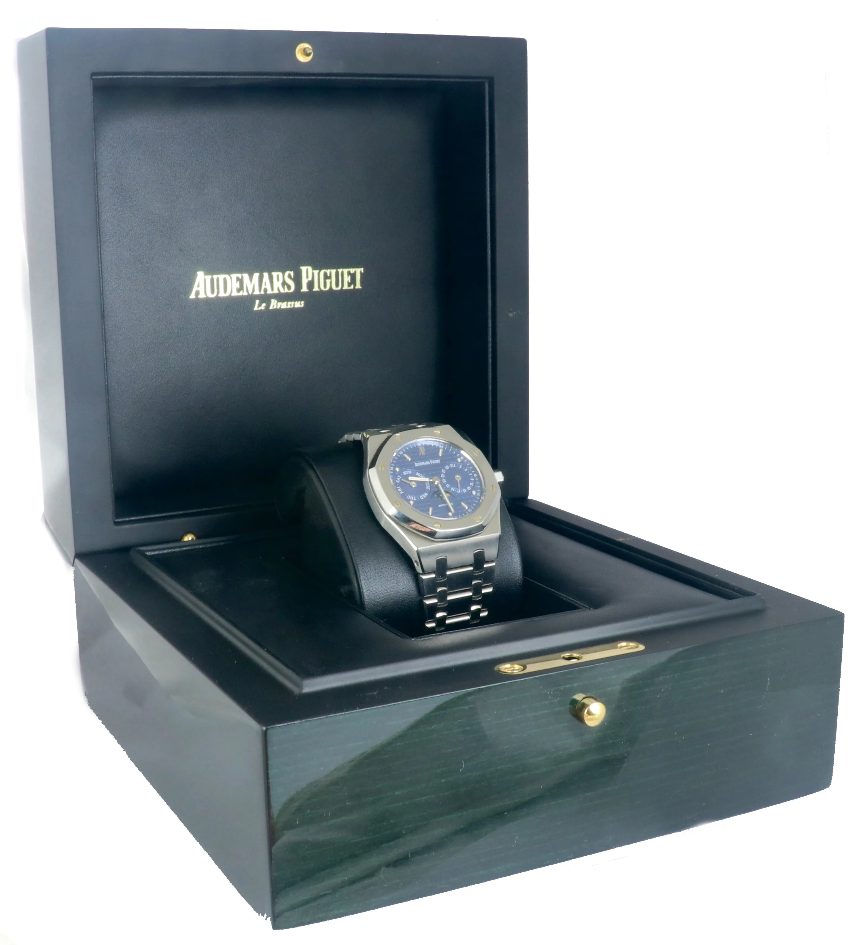 RARE MINT 2001 Audemars Piguet AP Royal Oak Day Date Moonphase Blue 36mm 25594