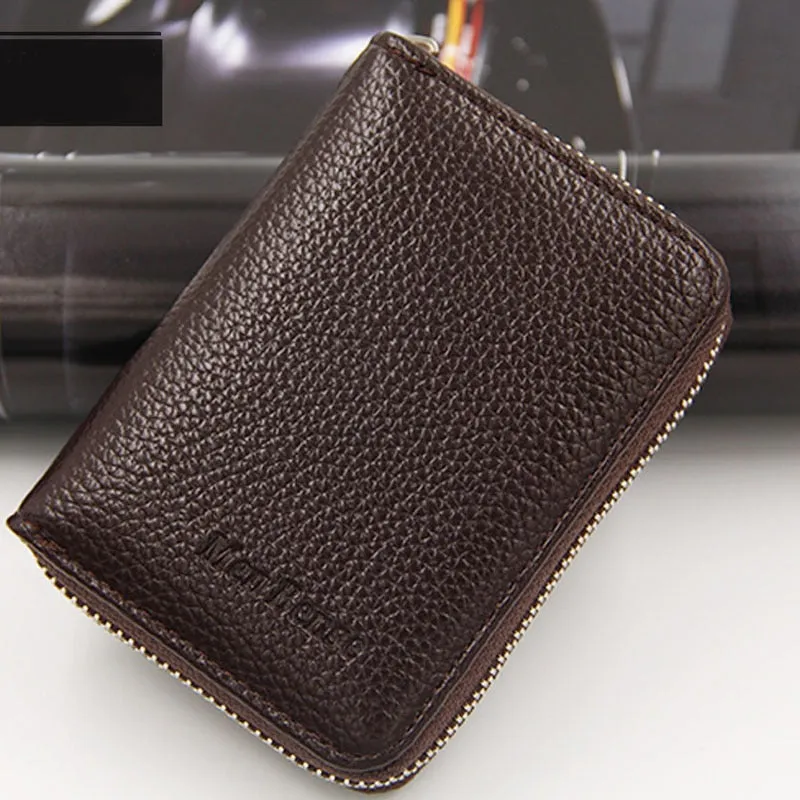 Realaiot 100% Genuine PU Leather Men¡®s Wallet Credit Card Holder Blocking Zipper Pocket Men Bag Multi-card Fashion Black Zipper Walet