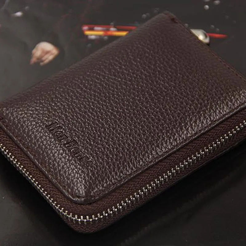 Realaiot 100% Genuine PU Leather Men¡®s Wallet Credit Card Holder Blocking Zipper Pocket Men Bag Multi-card Fashion Black Zipper Walet