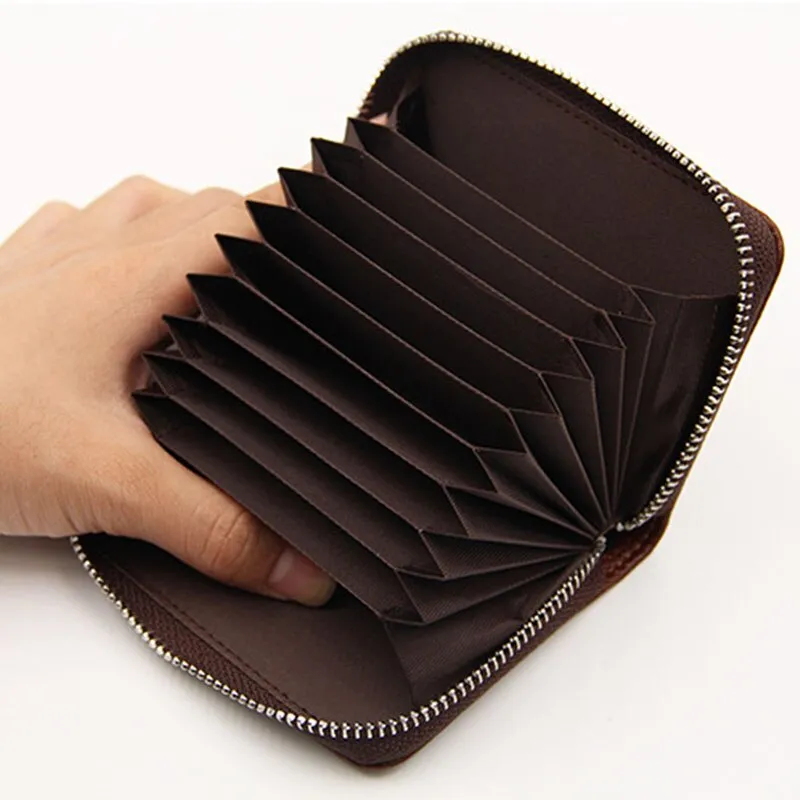 Realaiot 100% Genuine PU Leather Men¡®s Wallet Credit Card Holder Blocking Zipper Pocket Men Bag Multi-card Fashion Black Zipper Walet
