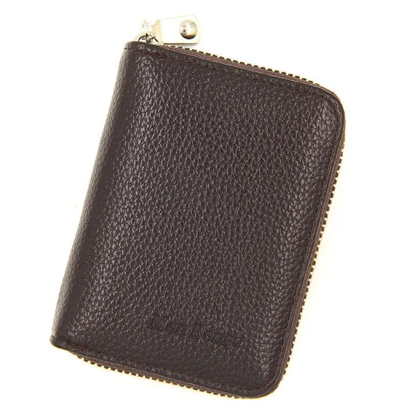 Realaiot 100% Genuine PU Leather Men¡®s Wallet Credit Card Holder Blocking Zipper Pocket Men Bag Multi-card Fashion Black Zipper Walet