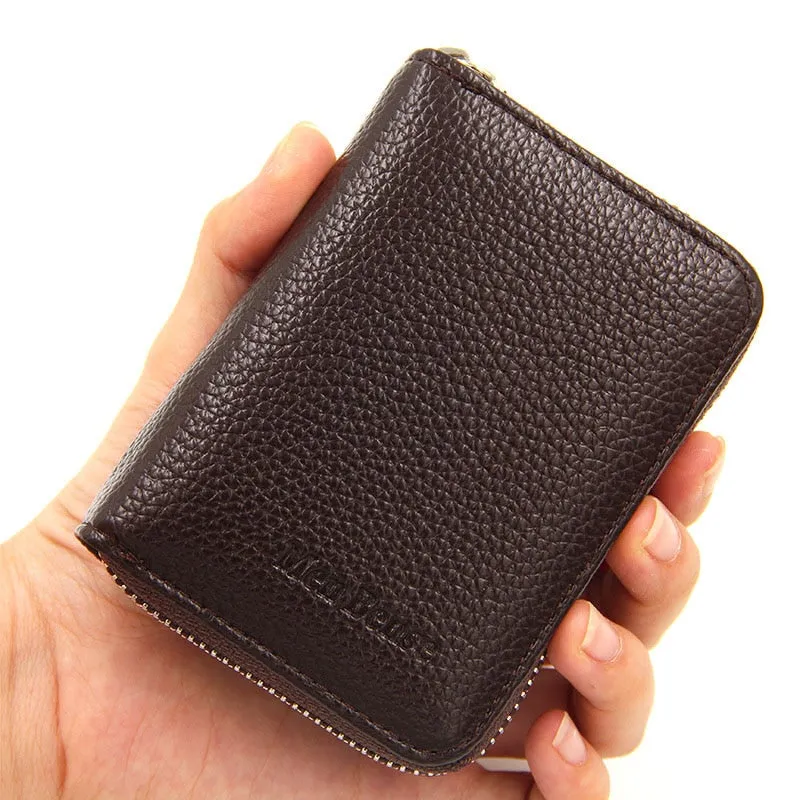 Realaiot 100% Genuine PU Leather Men¡®s Wallet Credit Card Holder Blocking Zipper Pocket Men Bag Multi-card Fashion Black Zipper Walet