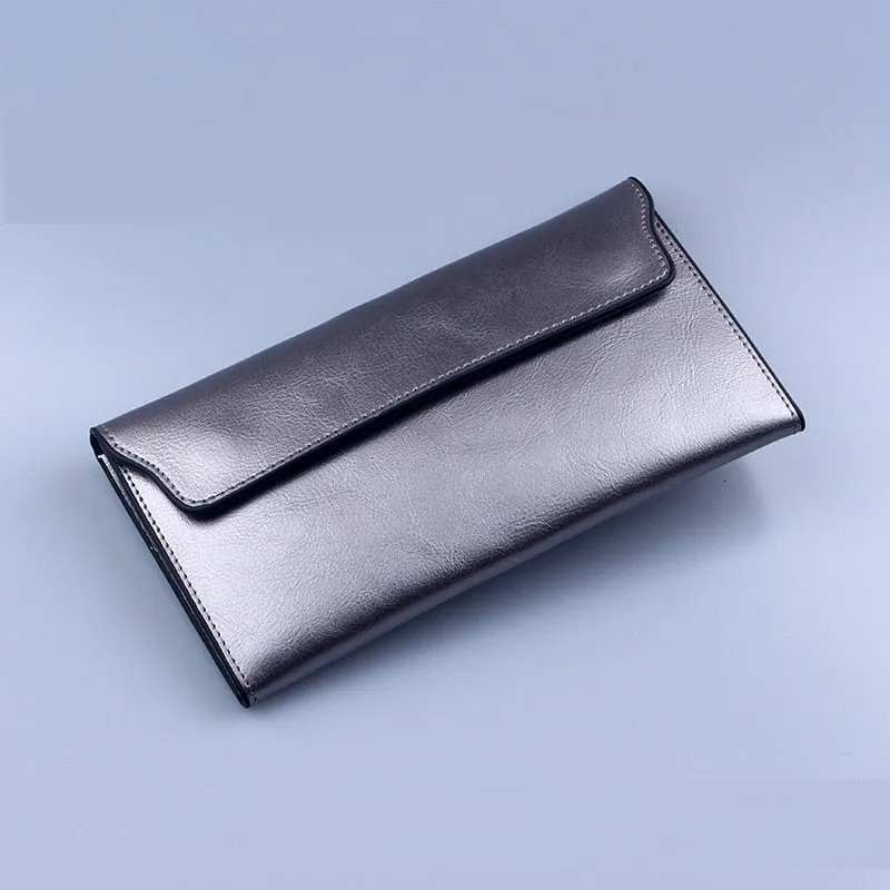 Realaiot Brand Genuine Leather Women Wallet Long thin Purse Cowhide multiple Cards Holder Clutch bag Fashion Standard Wallet