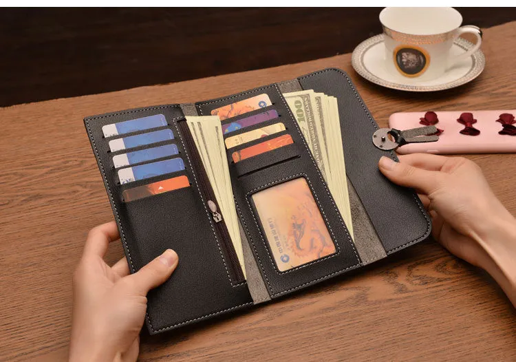 Realaiot Fashion Long Women Wallets High Quality PU Leather Women's Purse and Wallet Design Lady Party Clutch Female Card Holder