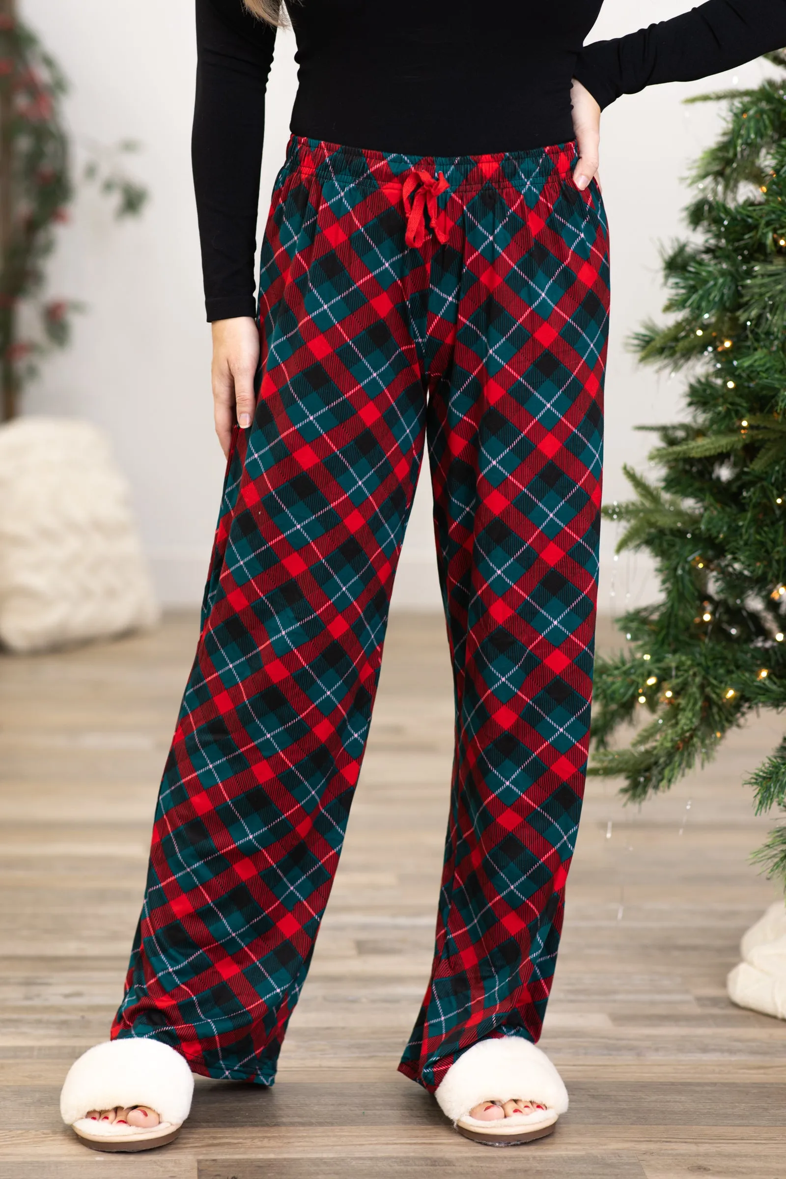 Red and Emerald Green Plaid Lounge Pants