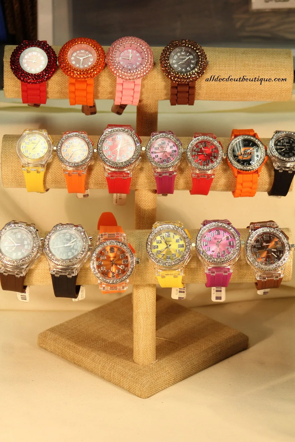 Red, Clear Crystals Light Up Small Face | Silicone Band with Clasp