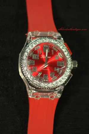 Red, Clear Crystals Light Up Small Face | Silicone Band with Clasp